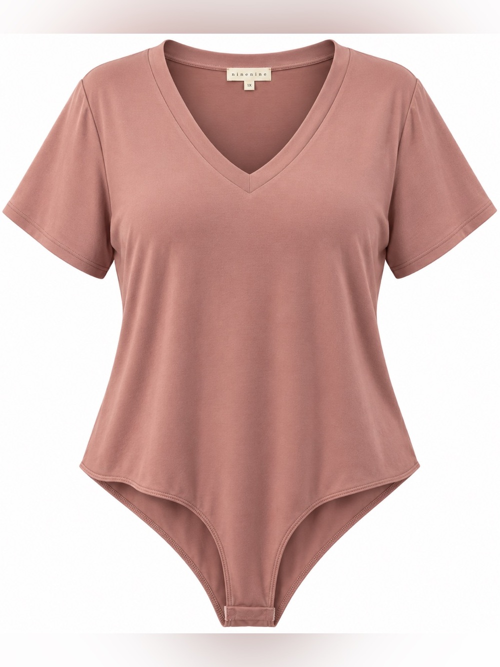 Ninexis 1X Women’s Soft V-Neck Women’s Bodysuit Top - Dusty Rose